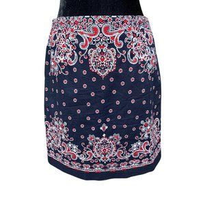 Talbots, Paisley Design, Navy, White, Red Skirt